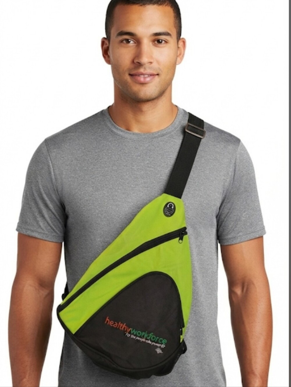 Healthy Workforce Lime Green & Black Sling Backpack With Headphone Port